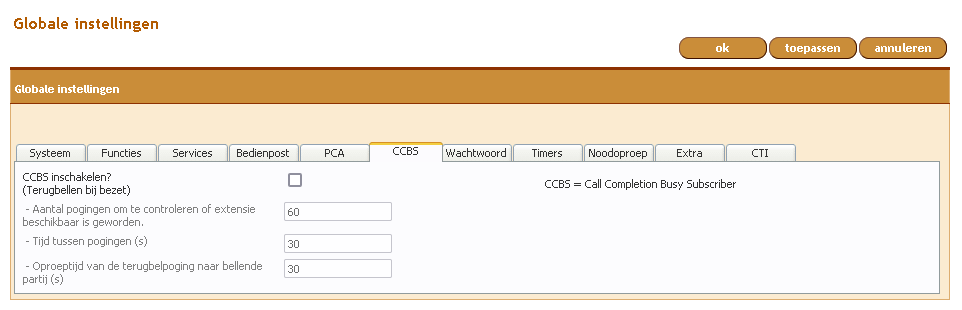 instellingen globaal tab ccbs