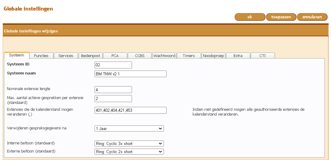 instellingen - globaal - tab systeem
