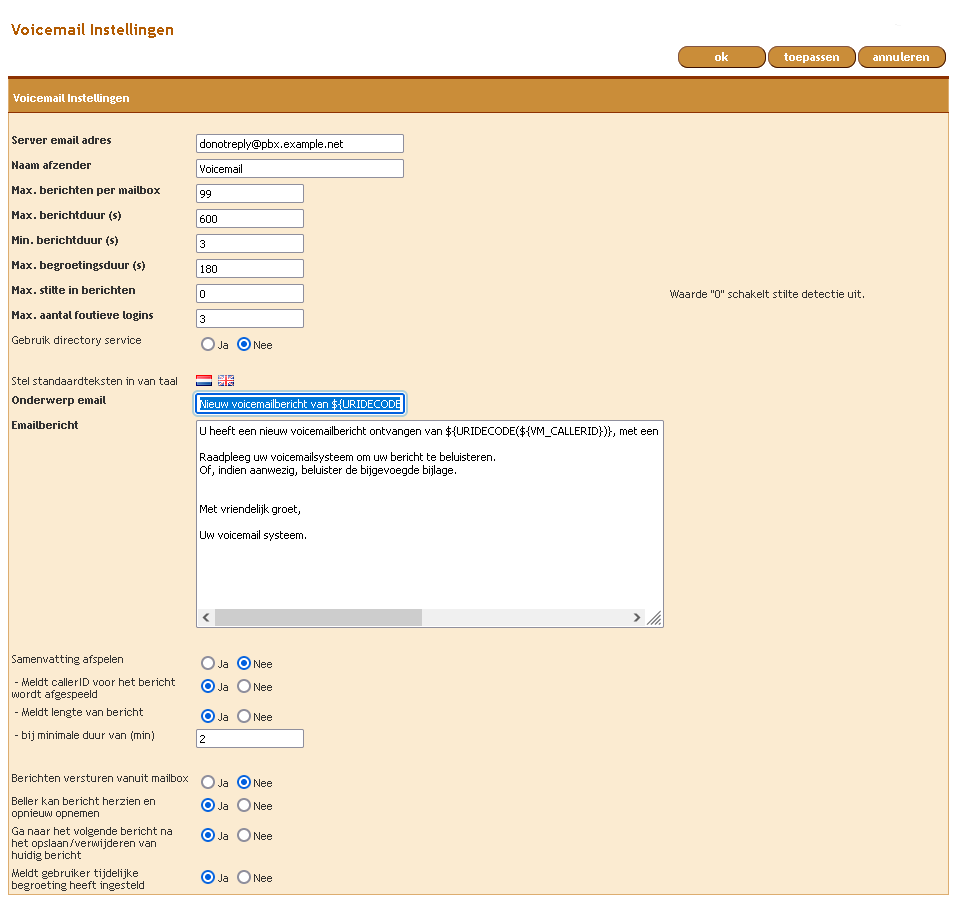 instellingen voicemail nl